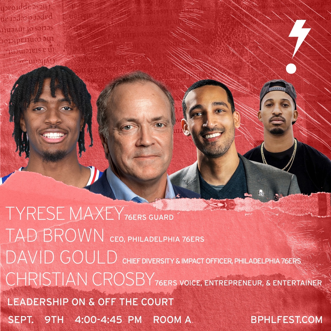 BPHLFest's tweet photo. 🚨 Session Announcement: we have @TyreseMaxey, @tad_brown, @DGould_PHL, and @ChristianCrosby of the @sixers in the house putting on a clinic about Leadership On & Off the Court ➡️ get your tix https://t.co/0MHRzZZrUk
#bphlfest #visitphilly #campusphilly #explorePHL https://t.co/QBeR8LpPUL