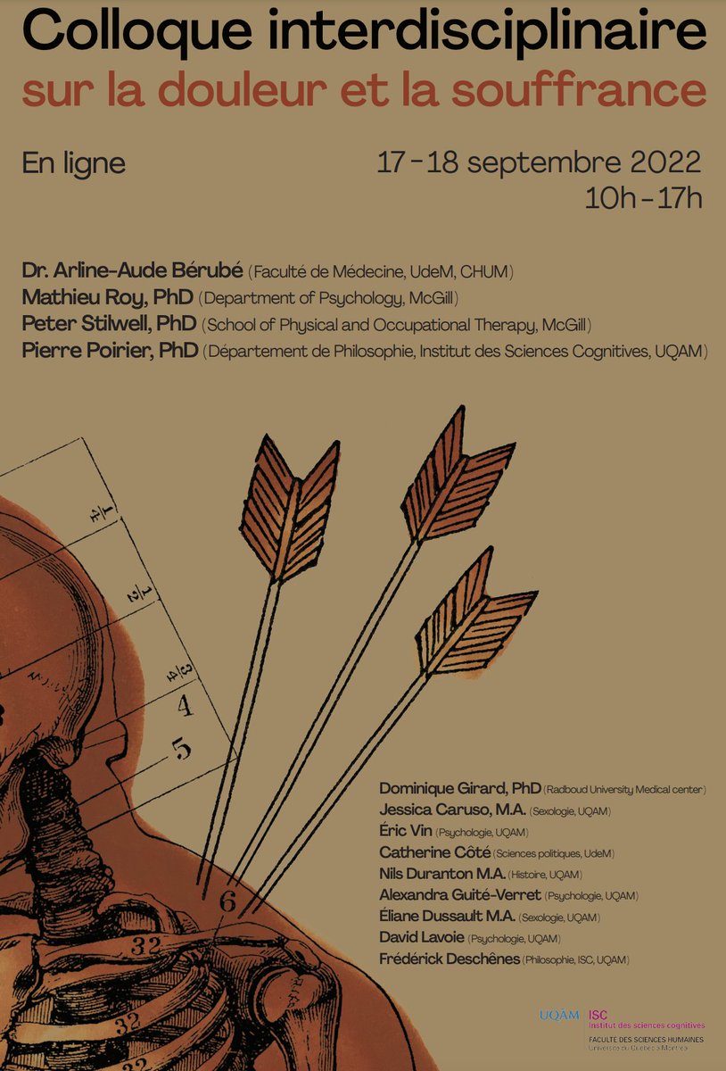 La 1re édition du Colloque interdisciplinaire sur la douleur et la souffrance se tiendra en ligne les 17 et 18 septembre. Pour plus d'informations : isc.uqam.ca/non-classe/col… #souffrance #psychologie #colloque #sciences