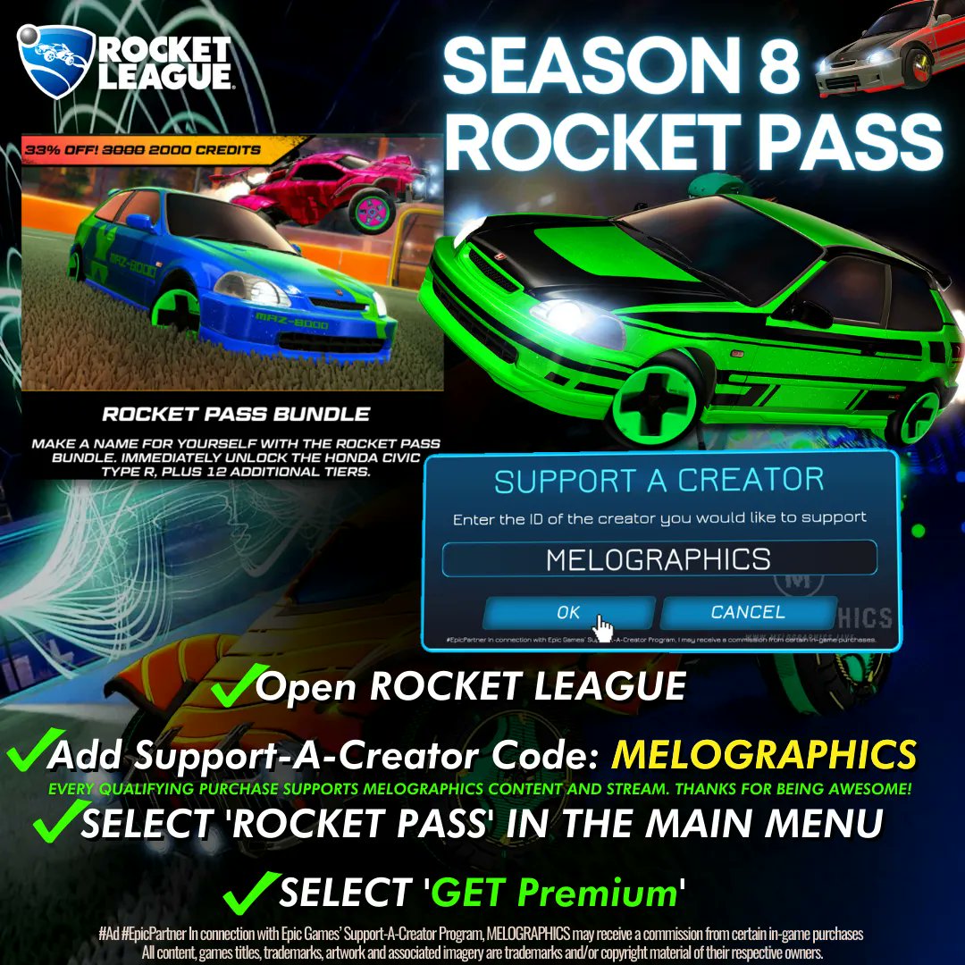 melographics1's tweet photo. 😎 #RocketLeague #RocketPass including the #HondaCivic Type R in the #RLshop NOW! #RocketLeagueSeason8 #RL #Shop
https://t.co/h6kEi5n6kL https://t.co/hDa22h6ypp