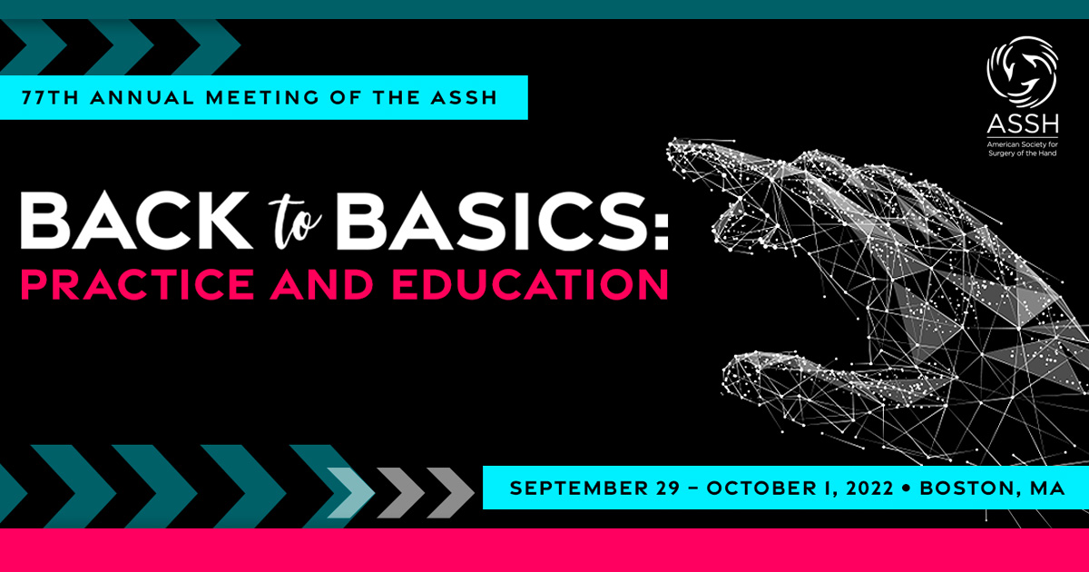 Looking forward to attending the 77th Annual Meeting of the ASSH this year, Sept 29–Oct 1 in Boston. This year's program chairs, Drs. Peter Rhee and Glenn Gaston, have put together a fantastic program. #ASSH2022 #handsurgeon