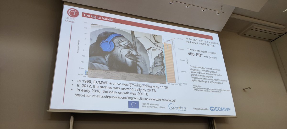 HellaRiede's tweet photo. Equivalent to 1 million more years of soundtrack than humans roam earth as homo sapiens - the amount of archive data at #ECMWF 
@carlo_tuitter at #ems22 https://t.co/4wddjAzBW8