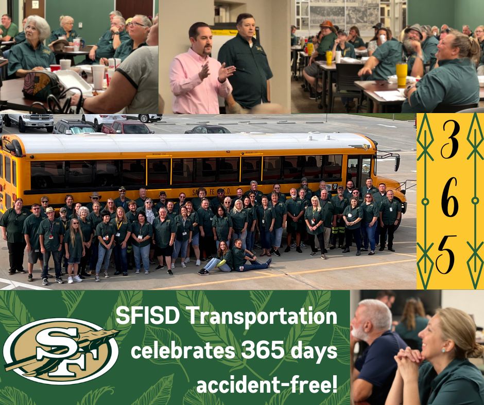 SantaFeISD's tweet photo. 🚌🍎 🚌 The SFISD Transportation Department celebrated 365 days accident-free! Thank you for taking such good care of the students in Santa Fe ISD!
#ourcommunity #ourlegacy #ourfuture #schoolbussafety #santafeisd https://t.co/k9Rxu6XPu5