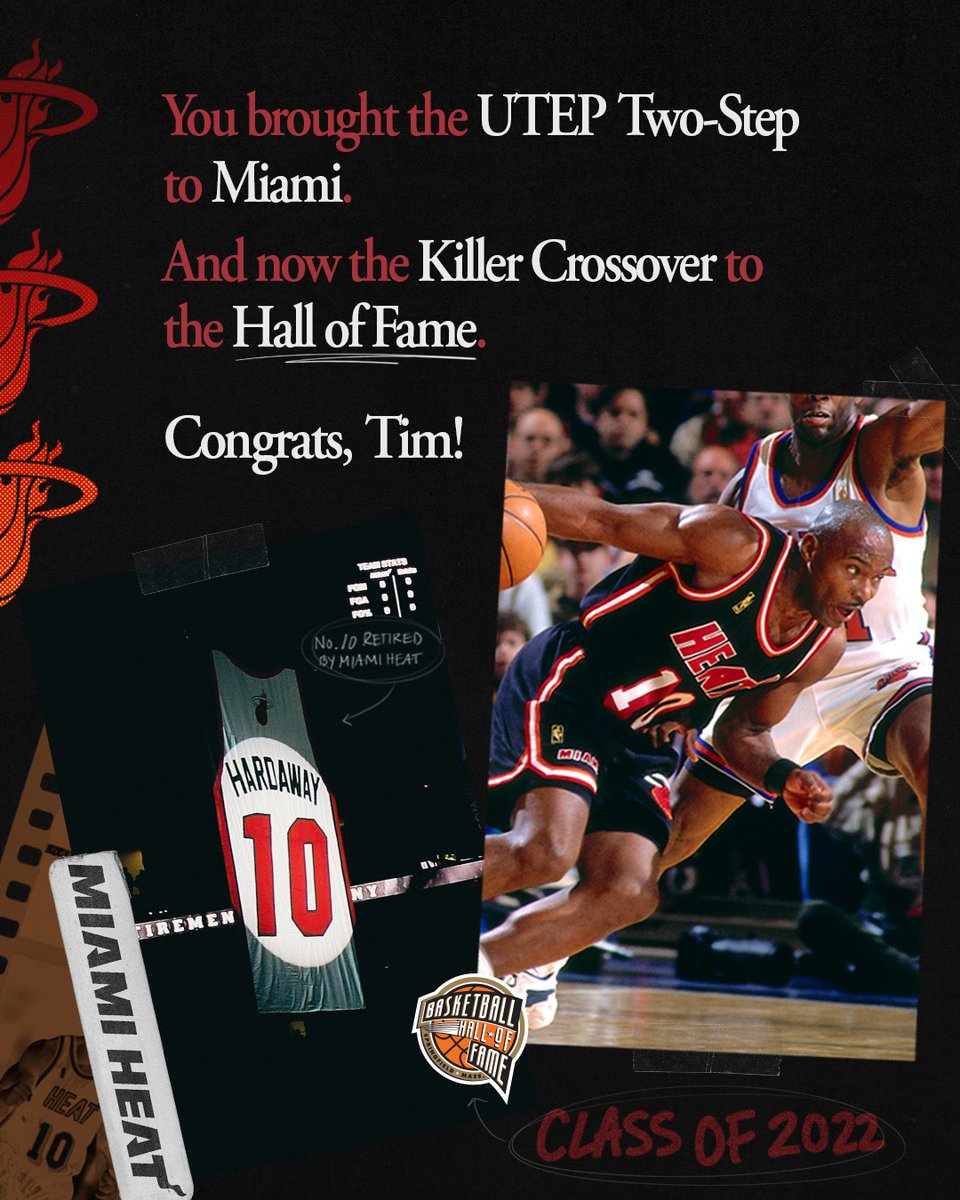 MiamiHEAT's tweet photo. A well-deserved and long overdue Hall of Fame weekend ahead... #HEATTwitter is ready to celebrate you and that Killer Crossover, @HardawaySr! https://t.co/SljJJDCOVC