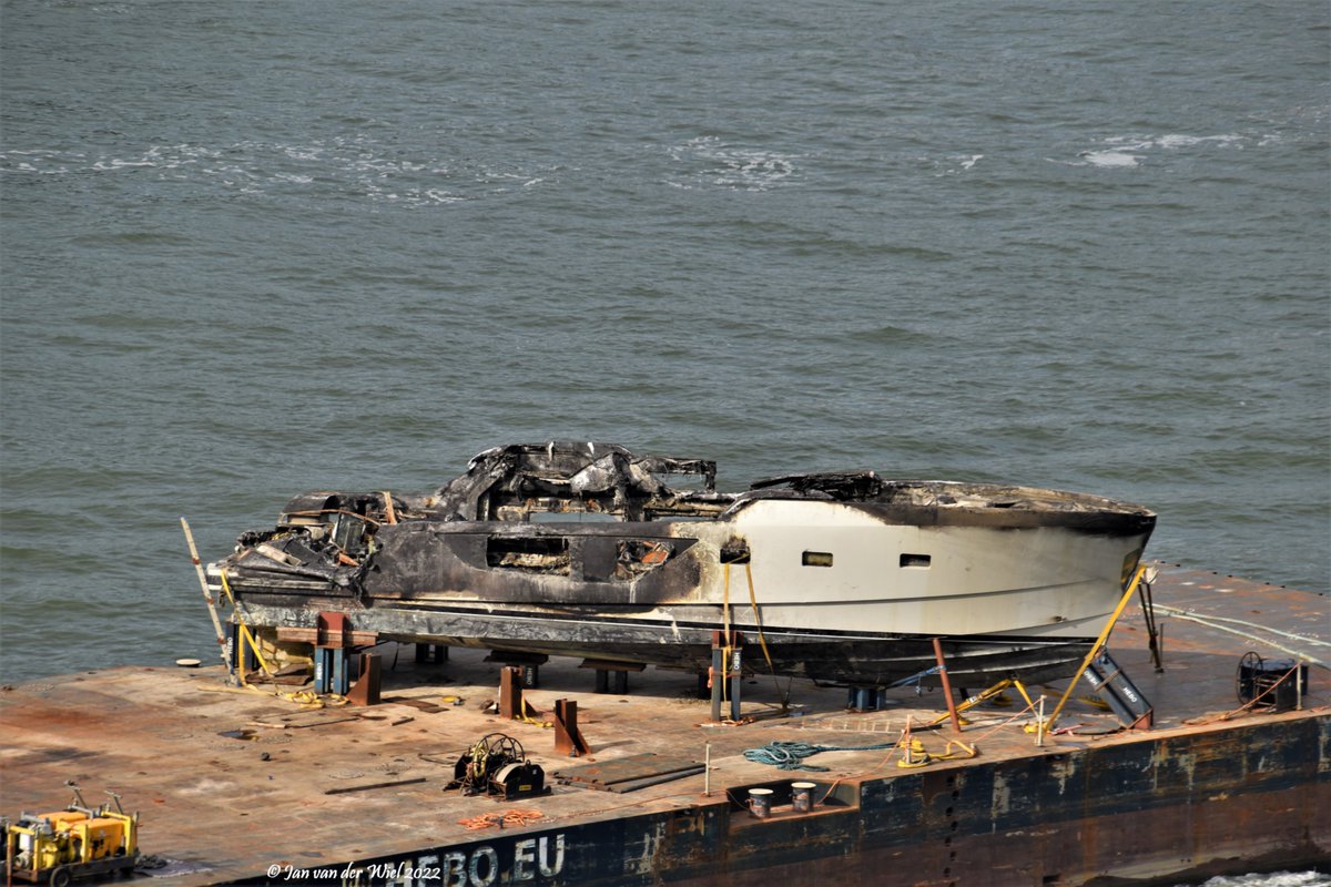 Dutchyachting's tweet photo. The #Bluegame #BGX60 “Join”, most likely delivered by #LengersYachts to #Dutch owners, caught fire and sank in #Dieppe in France on 9 August. The 19m #yacht, with homeport #Aalsmeer, was salvaged by #Hebo and returned to #Rotterdam in Holland yesterday. Photos by Jan van der Wiel https://t.co/qSvVSrh4IN