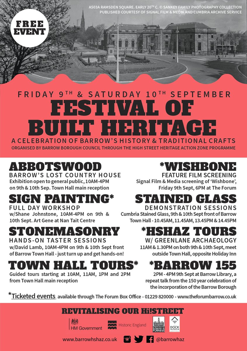 Re:discover Barrow (@barrowhaz) on Twitter photo Starting tomorrow! Final tickets available for our events celebrating our local built heritage - book through <a href="/theforumbarrow/">The forum Barrow</a> website for tickets to our sign painting workshops, HSHAZ tours, Barrow 155 history talk, Town Hall tours and Wishbone, a short film by <a href="/SignalFilmMedia/">Signal Film & Media</a> Starting tomorrow! Final tickets available for our events celebrating our local built heritage - book through <a href="/theforumbarrow/">The forum Barrow</a> website for tickets to our sign painting workshops, HSHAZ tours, Barrow 155 history talk, Town Hall tours and Wishbone, a short film by <a href="/SignalFilmMedia/">Signal Film & Media</a>