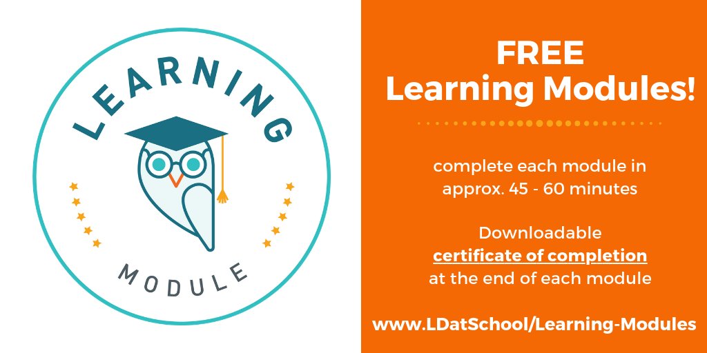 LDatSchool's tweet photo. Have you ever completed one of our #LearningModules? They are 45 - 60 minute guided explorations of topics related to #LDs. And they're a great way to improve your teaching practice! Find all of our learning modules at: https://t.co/mIBMdGsxJm https://t.co/DVBdktCkhx