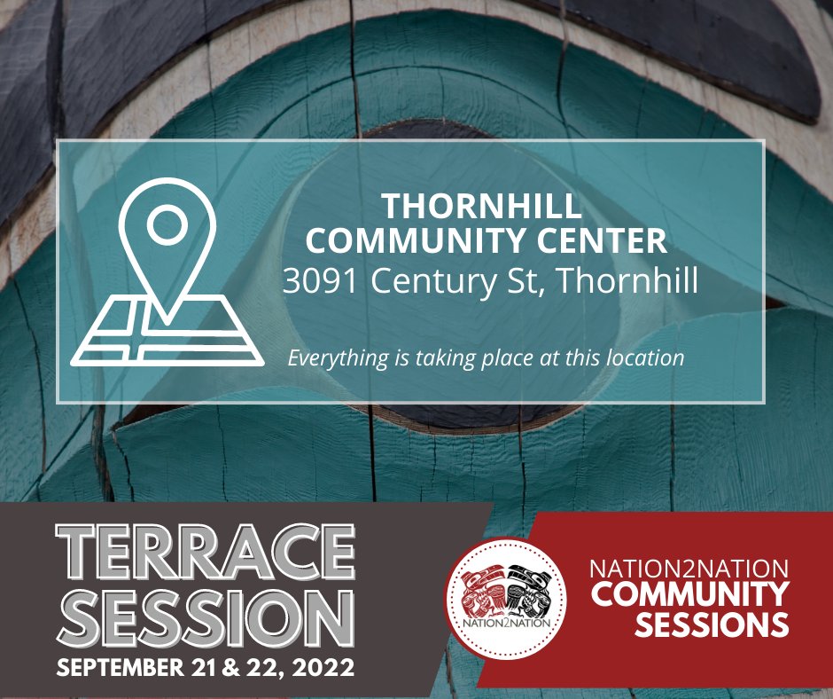 Events_N2N's tweet photo. Our Terrace Community Session, September 21 & 22, will be taking place at the Thornhill Community Centre.
All of the events, from the sessions to the dinner, will take place at this venue.
#nation2nation #communitysessions #terracebc https://t.co/31ZWZyeIQv