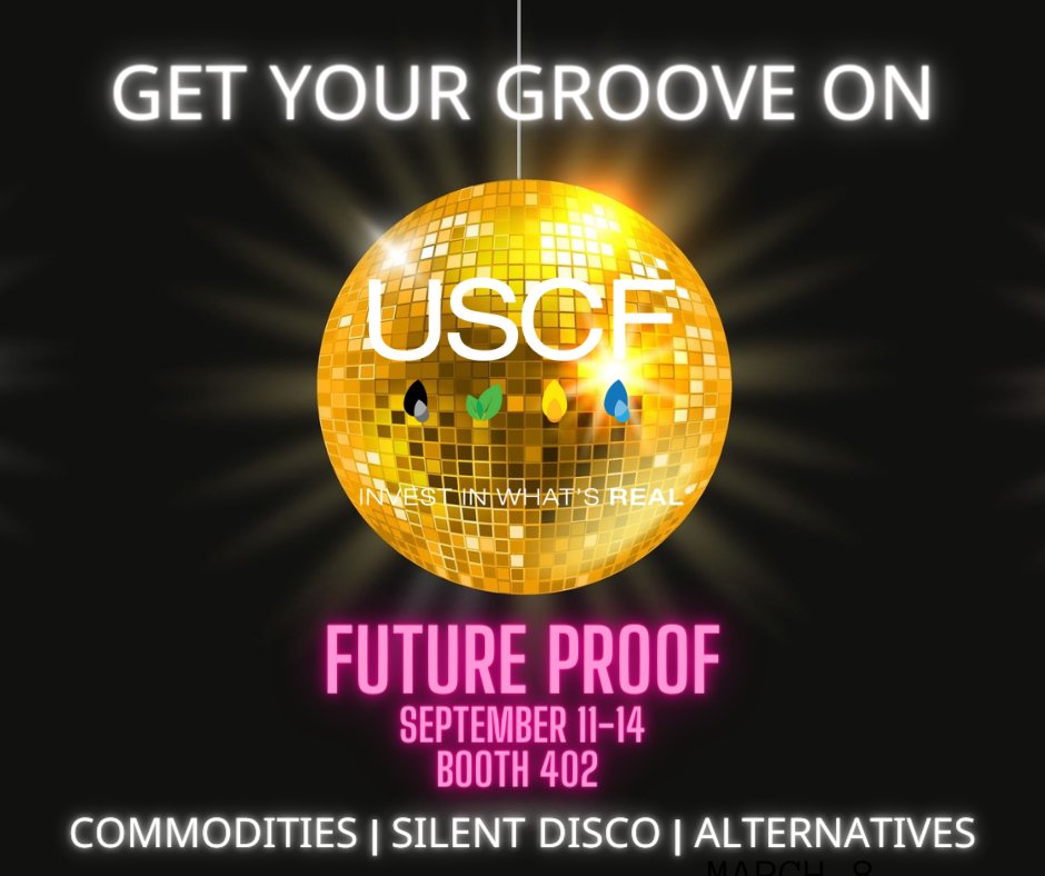 USCFInvestments's tweet photo. Going to #FutureProof next week? Come get your grove on and learn about commodities! Can you dig it?

@FutureProofAC  @therealspielrk #investinwhatsreal #silentdisco #commodities https://t.co/dTpBl0GUZK