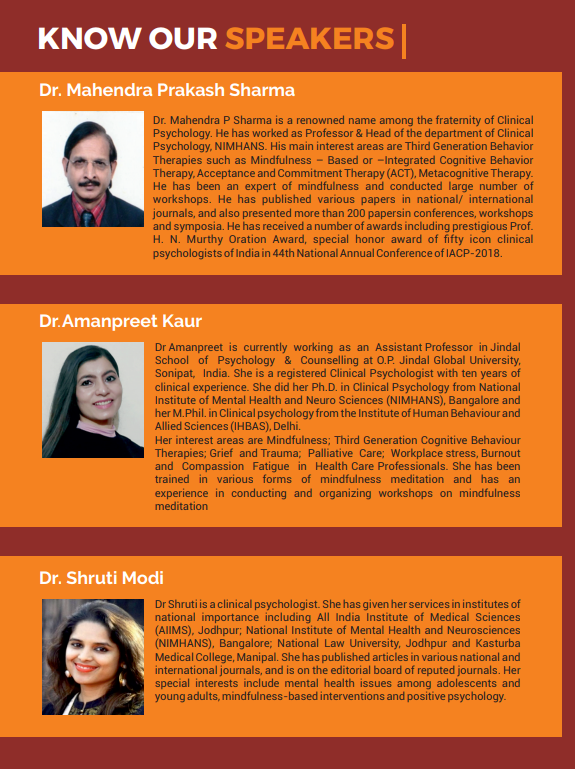 Register for the Two days hands on workshop on Mindfulness: Skills and Applications on 7th &amp; 8th October 2022 !!! Register here: forms.gle/hM9JY3RJ1MsLiP…
Email "office.psy.aiimsj@gmail.com" in case of any queries.
<a href="/DrTanu83/">Dr Tanu</a> <a href="/Mukesh_Psy/">Mukesh_psy</a> <a href="/drkuldeep/">Dr Kuldeep Singh</a> <a href="/Dr_Preethy_K/">Preethy Kathiresan</a>