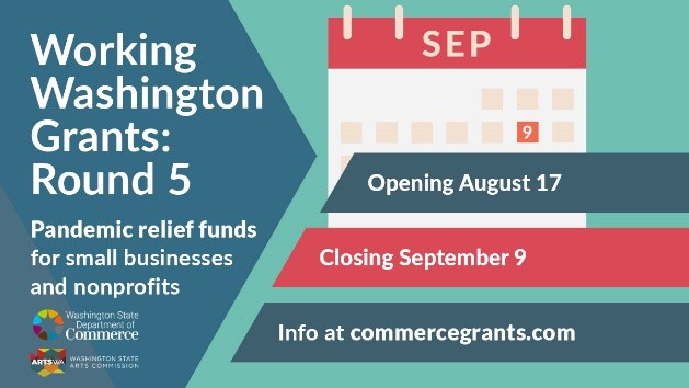📆 Applications for Working Washington Grants: Round 5 are due TODAY, September 9 at 5pm. PST. Mark your calendar!

✔️ Get ready to apply: commercegrants.com 
✉️ Get updates: bit.ly/wwr5updates

#WorkingWashingtonRound5
