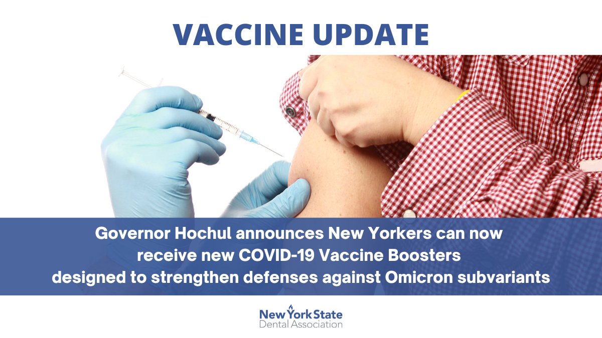 New COVID-19 boosters have been approved and are available to New Yorkers to fight illness caused by Omicron subvariants.  Governor Hochul's announcement follows the CDC's recommendation to use updated COVID-19 bivalent  boosters. Full details: loom.ly/a7DvF1w (1/2)