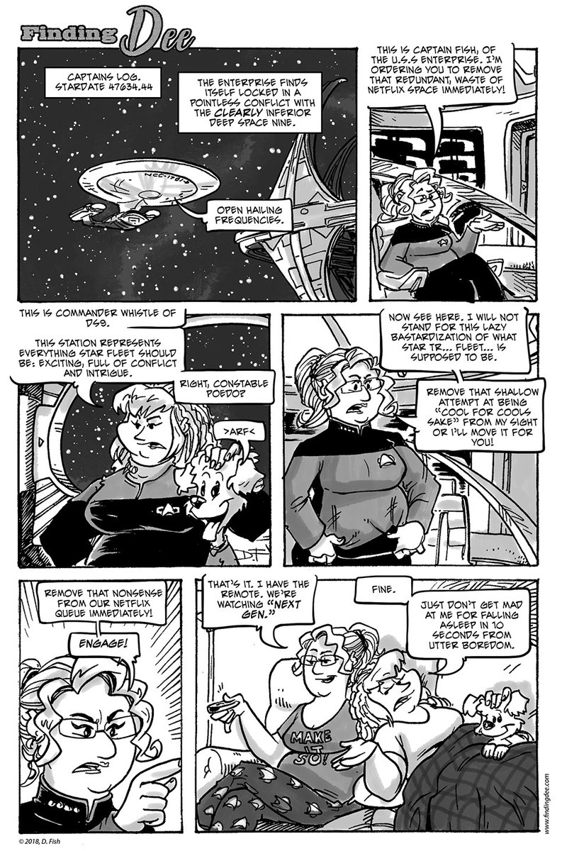 DeeBrisbyFish's tweet photo. Hey, Happy #StarTrekDay2022 

Here's a grab bag of some the #homages, #parodies, and side-references I've made to the #FinalFrontier in Finding Dee over the years! #Jolantru, y'all! #StarTrek #StarTrekLowerDecks #StarTrekTNG #Startrekdeepspacenine https://t.co/Pho6QYW7bJ https://t.co/Aqyv65KA82