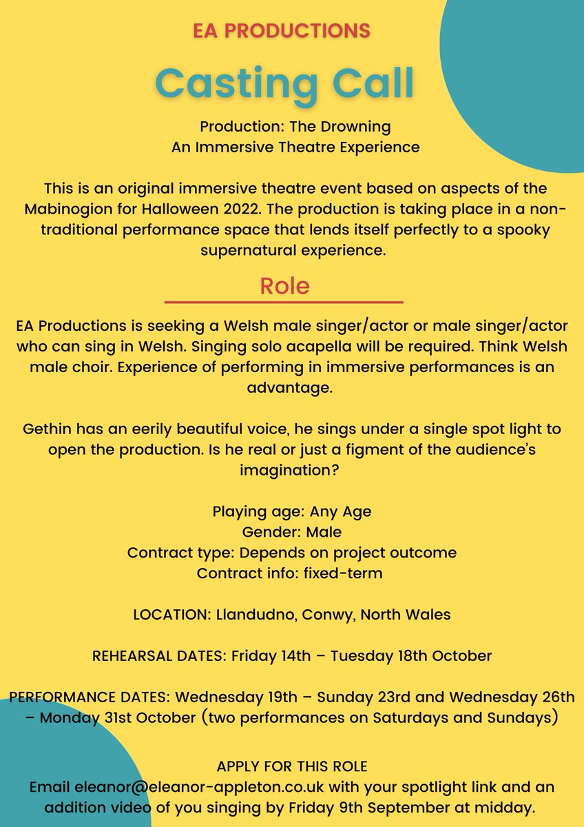 Casting Call closing tomorrow.
We are looking for a male actor with a beautiful singing voice. They will need to be able to sing Welsh hymns in acapella. All the details are on the casting call and please share. #castingcall #actors <a href="/EAProductionsUK/">Puzzle Junction</a>