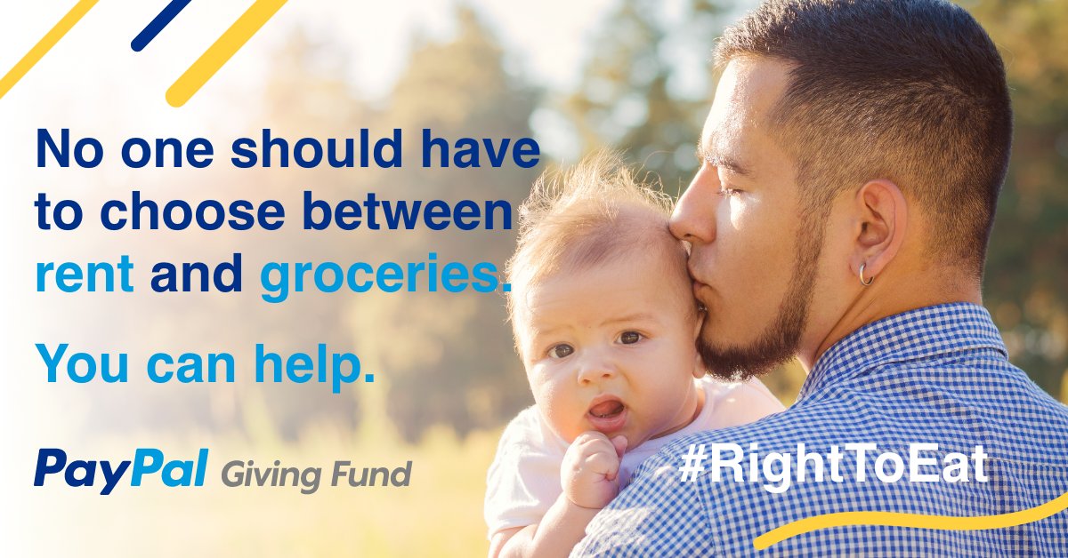 No one should have to choose between baby food &amp; rent. Everyone has a #RightToEat so PayPal Giving Fund Canada is doubling donations to support 4 food banks fighting #hunger and #foodinsecurity across #Canada. Join me: see terms &amp; give what you can at paypal.com/ca/RightToEat