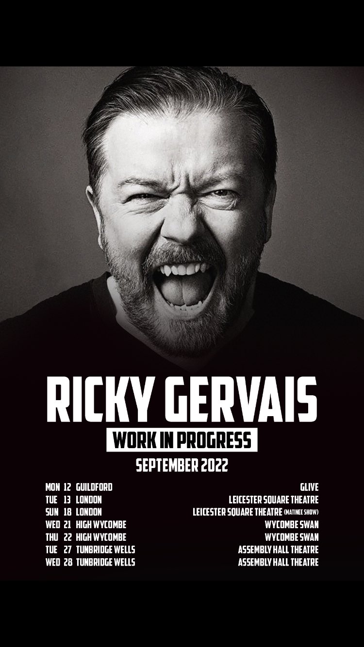 Ricky Gervais on Twitter: "Tickets on Sale Friday at 10am! Good Luck #