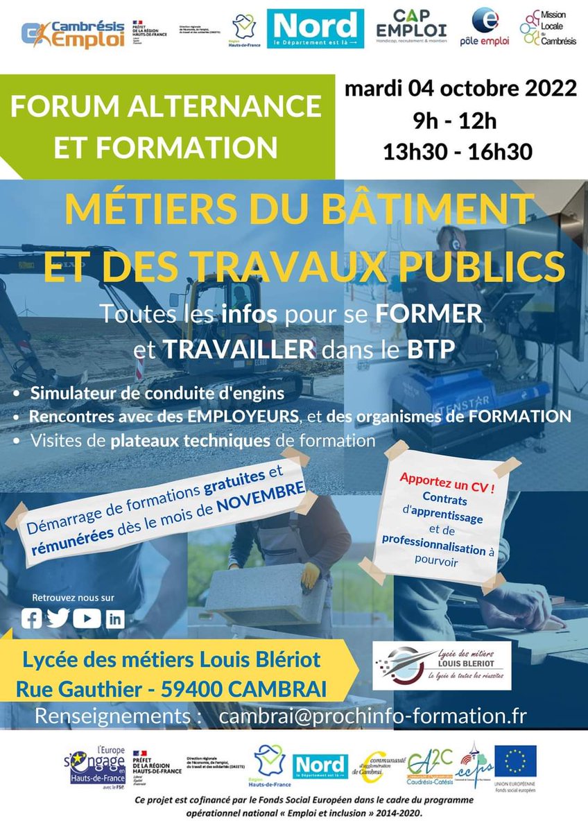 tec2rec's tweet photo. METIERS DU #BÂTIMENT ET DES TRAVAUX PUBLICS @CambresisEmploi
#alternance #formation #Travauxpublics #BTP https://t.co/LAbXLdM608
