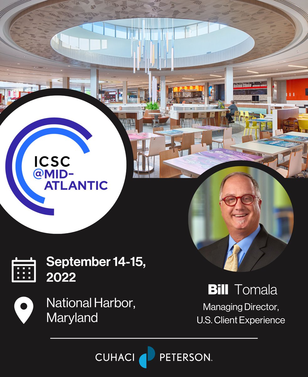 cuhaci_peterson's tweet photo. Will you be attending @ICSC @ Mid-Atlantic next week? Connect with our Bill Tomala and get to know CP! #ICSC #ICSCMidatlantic #networking #architecture #connect #conference https://t.co/udWMlD4uSW