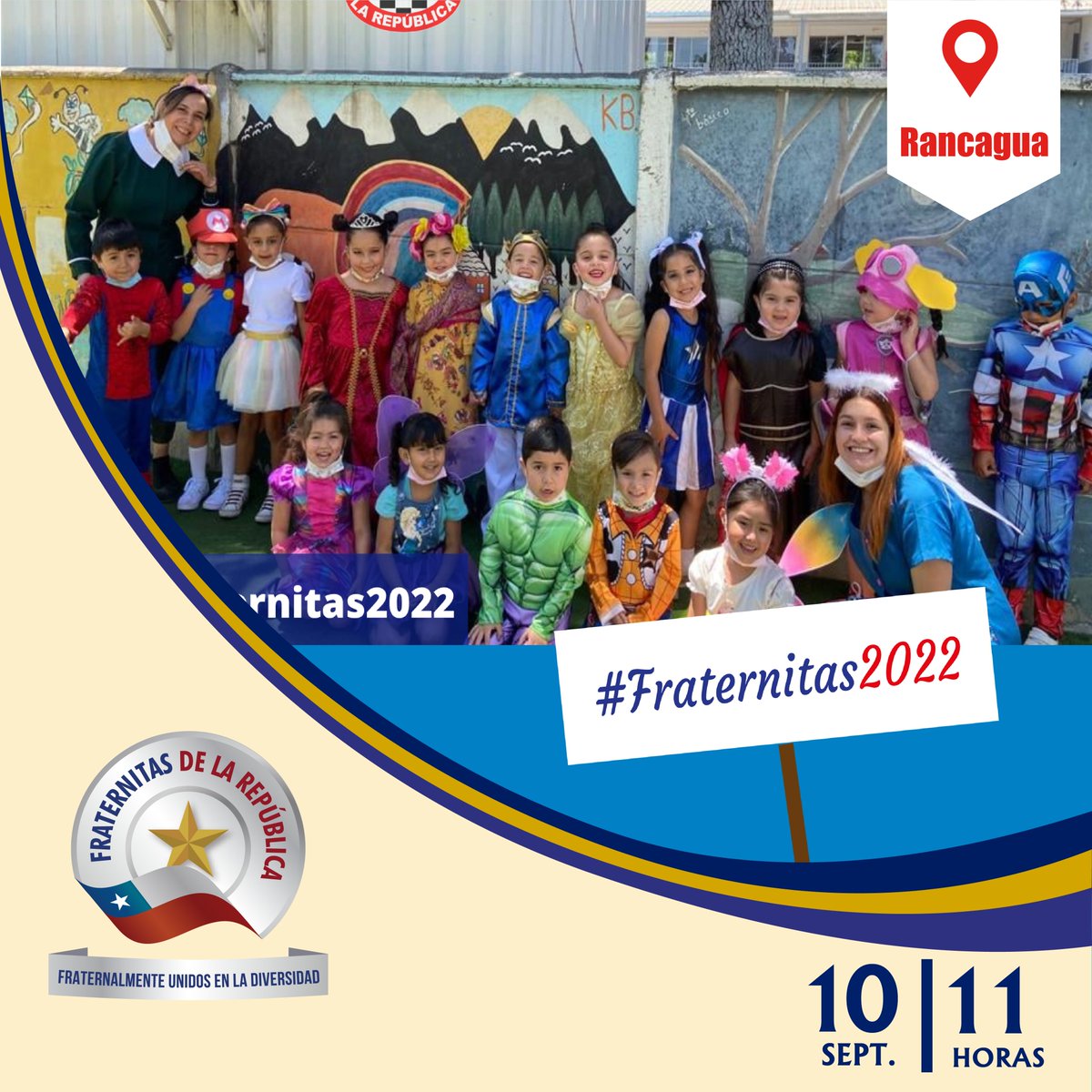 GLMCH_'s tweet photo. #Fraternitas2022 
Te invitamos a ser parte de Fraternitas de la República, ceremonia laica y democrática para pensar en un Chile más fraterno con motivo del aniversario patrio. Estamos "Fraternalmente Unidos en la Diversidad" desde distintos puntos de nuestro país y el mundo. https://t.co/uW1iAaD80D