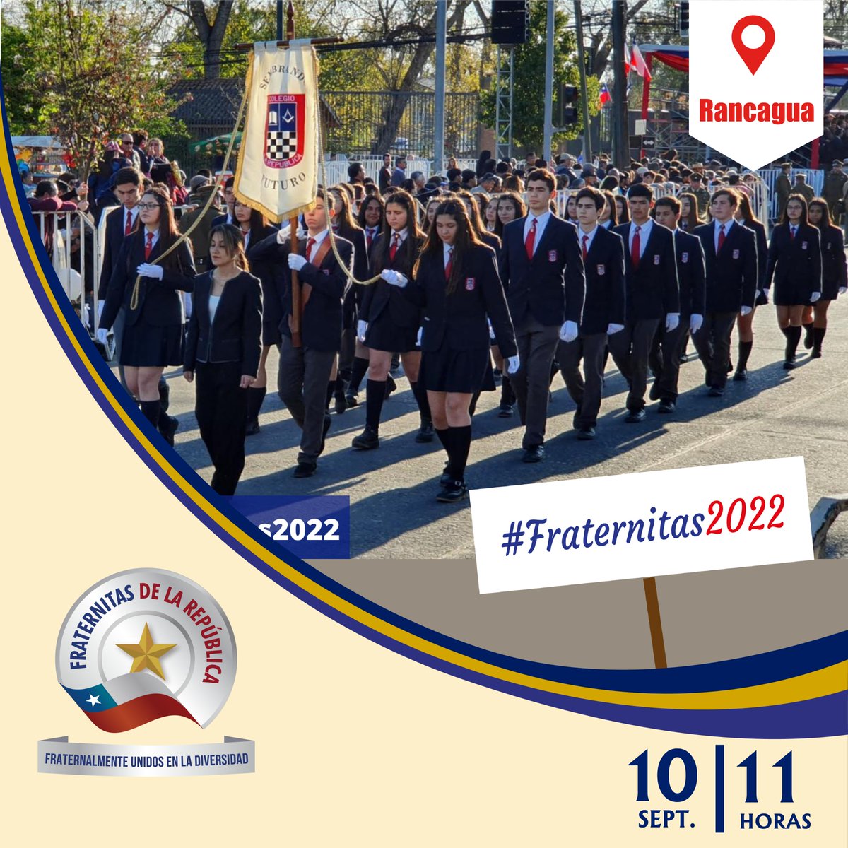 GLMCH_'s tweet photo. #Fraternitas2022 
Te invitamos a ser parte de Fraternitas de la República, ceremonia laica y democrática para pensar en un Chile más fraterno con motivo del aniversario patrio. Estamos "Fraternalmente Unidos en la Diversidad" desde distintos puntos de nuestro país y el mundo. https://t.co/uW1iAaD80D