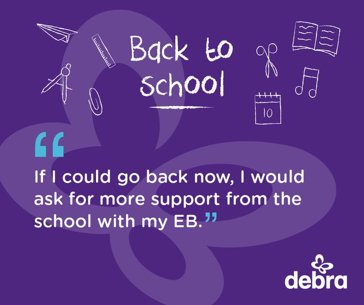 CharityDEBRA's tweet photo. Words of wisdom from one of our DEBRA members. Do you have any advice for people living with EB going to school? Share your experiences below. π
Find out how our Community Support Team can help: https://t.co/8AV8eHsg4v
#EB #EpidermolysisBullosa #LifeWithEB #BackToSchool https://t.co/QDZOxaYUjD