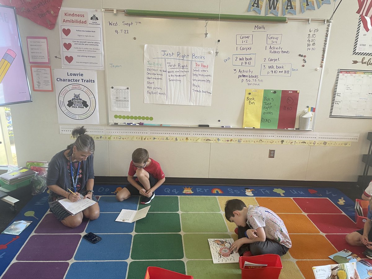 Snapshots of reading and writing workshop across our school: students engaged in reading and writing, teachers working with small groups and conferencing with students: