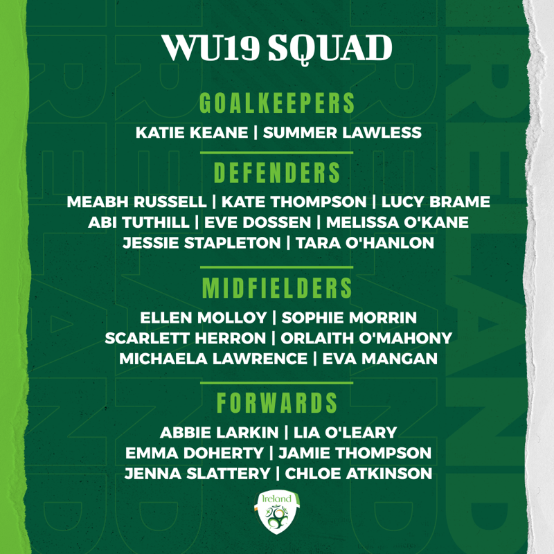 IrelandFootball's tweet photo. SQUAD NEWS | #IRLWU19

Dave Connell's 🇮🇪 squad travel to 🇵🇹 for two international friendly games

#COYGIG | #WeAreOne