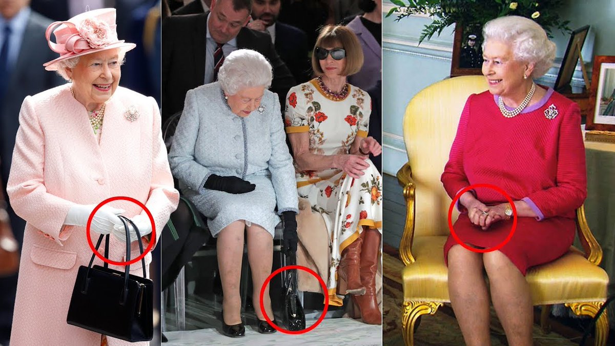 flaminhaystacks's tweet photo. A little *THREAD* about #QueenElizabeth 

Did you know that the Queen’s handbag is used as a signalling device? 

Placed on the dinner table means, ‘I want to leave in 5 minutes.’ 

Moved from arm to arm says, time to talk to someone else.’ https://t.co/03cFGnwVTA