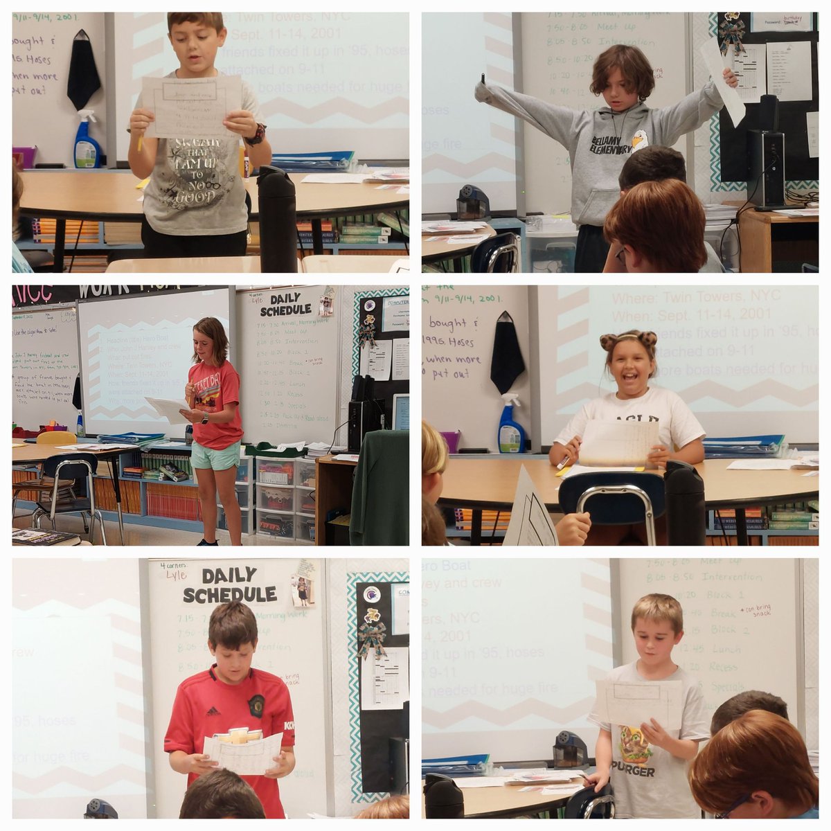 Today was FUN! We worked on writing an informative paragraph about a fireboat used to help put out fires on 9-11 and the kids got to pretend to be news reporters sharing the story. I'm certain I will see 1 or 2 of them reporting the news on TV one day- they were good!