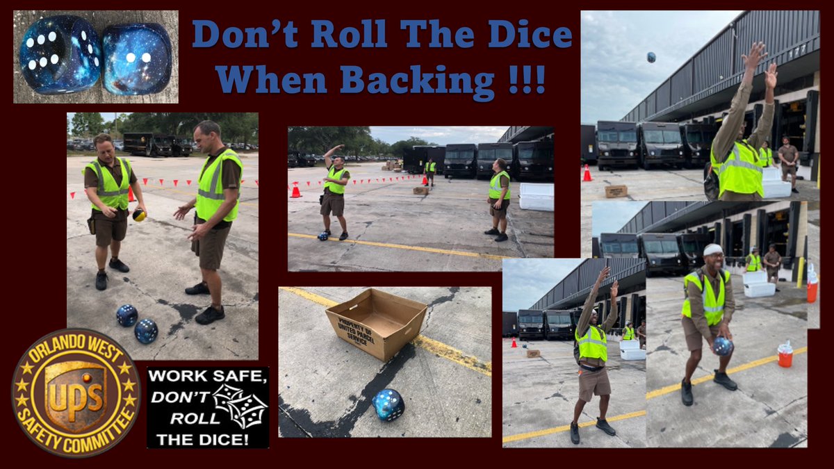 Today’s activity “Don’t Roll The Dice When Backing” reminds drivers to be aware of there surroundings. Drivers were ask to toss dice over there head and hope that it would land in a tote box. What’s the chance? Slim to none. Remember not to chance it while backing.