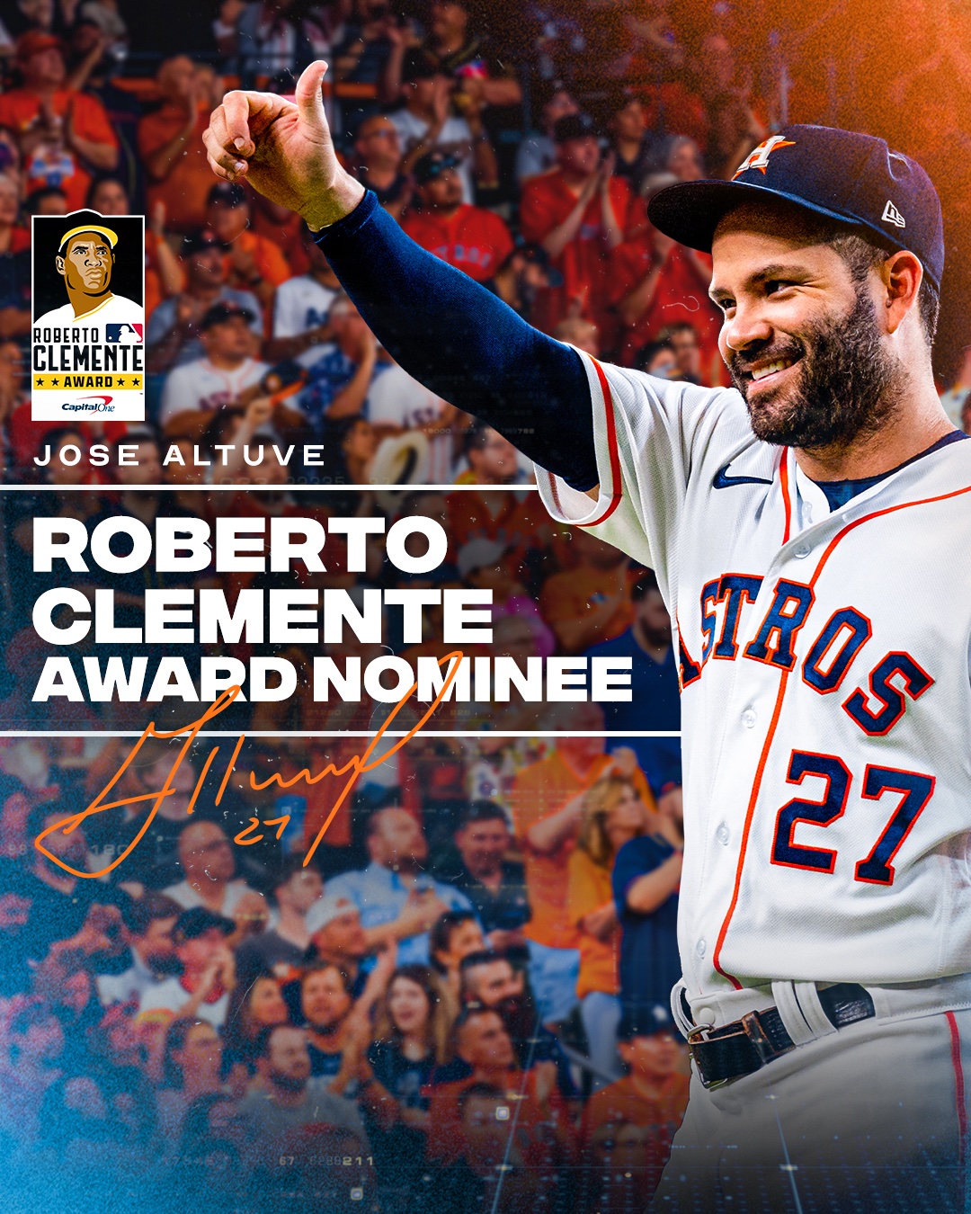 Houston Astros on X: Champion on and off the field. Jose Altuve was named  the Houston Astros 2022 nominee for the Roberto Clemente Award, baseball's  most prestigious individual honor for Major Leaguers.