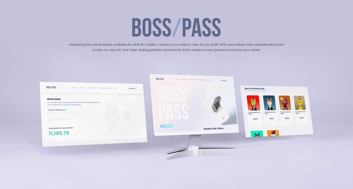 BossCatRC's tweet photo. Boss Pass Coming Soon! Connect wallet, View your BCRC NFTs, Redeem BossCoin on claim date, Access NFT and Token staking platform and EARN passive income from your assets🔥
Boss Pass Mobile for real world event access, BP inventory and more! 
*batteries sold separately
#bcrc #cnft https://t.co/2Q3WHb2ZOO