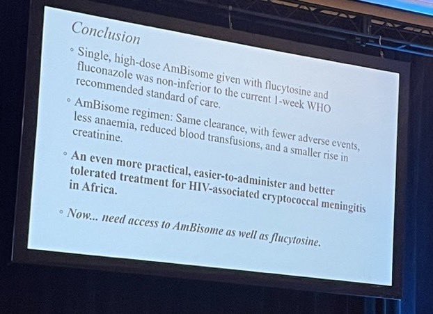 JessicaLittleMD's tweet image. 🚨#MSGERC2022

Dr. Tom Harrison takes us through success of single, high-dose AmBisome for #cryptococcal #meningitis in Africa! 

#IDtwitter Can we apply this in USA? Can it be used in non-HIV populations like heme malignancy or SOT? 

Lots to learn 📚 and more studies needed!