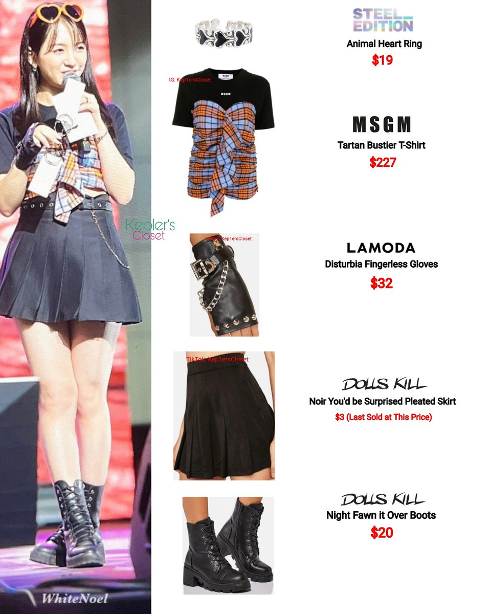 Kep1ersCloset's tweet photo. {220820 - Kcon LA}
#Mashiro is wearing:
๐น#SteelEdition Animal Heart Ring $19
๐น#MSGM Tartan Bustier T-Shirt $227
๐น#Lamoda Disturbia Fingerless Gloves $32
๐น#DollsKill Pleated Skirt $3 (Last Sold at This Price)
๐นDolls Kill Boots $20
ยฉ for Image: @whitenoel1216 ๐๐ป
#Kep1er https://t.co/44gz231rfi