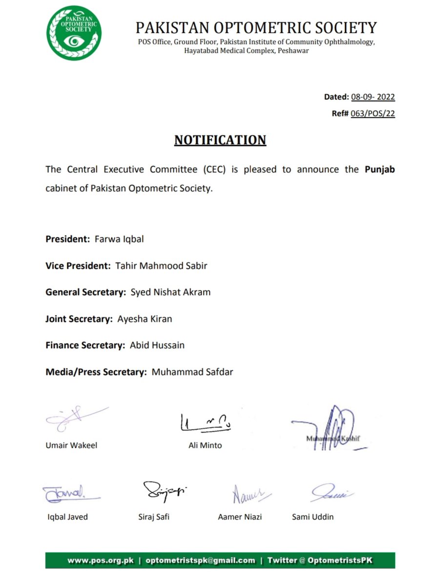 OptometristsPK's tweet photo. Punjab Chapter of POS announced. https://t.co/TyCCYKjKr7
