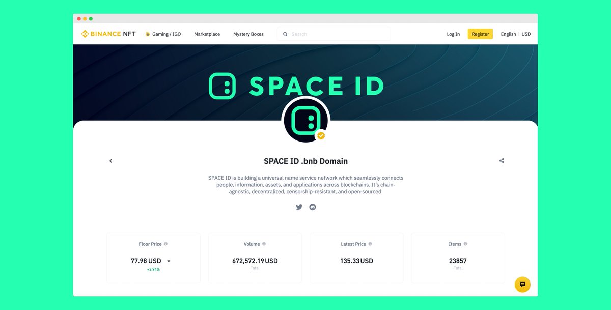 Excited to announce that #SPACEID .bnb Domain #NFT collection is now available on @TheBinanceNFT!

Shop your .bnb name now🛍️: binance.com/en/nft/collect…

#bnbdomain #DID
