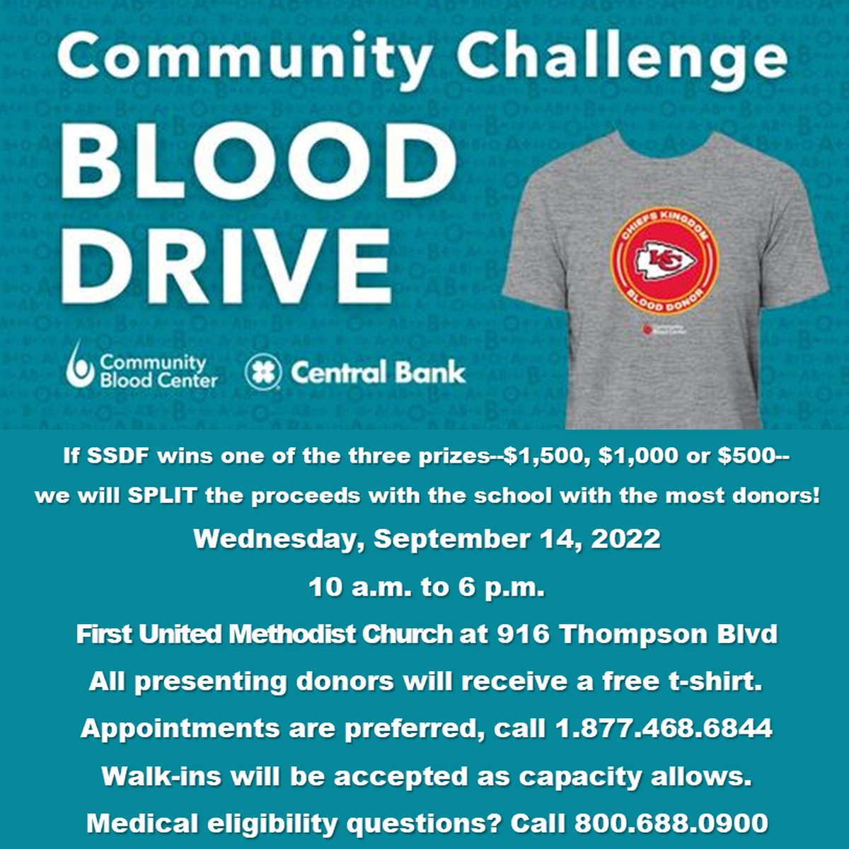 We are UPPING the challenge! Donate blood for the Sedalia School District Foundation AND your favorite Sedalia School District 200 school. We will SPLIT the proceeds with the school with the most donors!