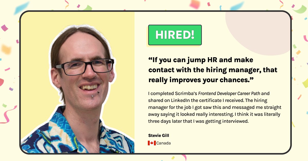 scrimba's tweet image. Stevie was a scientist, a medical writer and an editor, and then he wrote about video games! 🤯
Eventually, he moved countries and changed careers, and nowadays, Stevie works as a full-time front-end developer. 👾
🔗 scrimba.com/podcast/drumro… @caffeinatedcod3