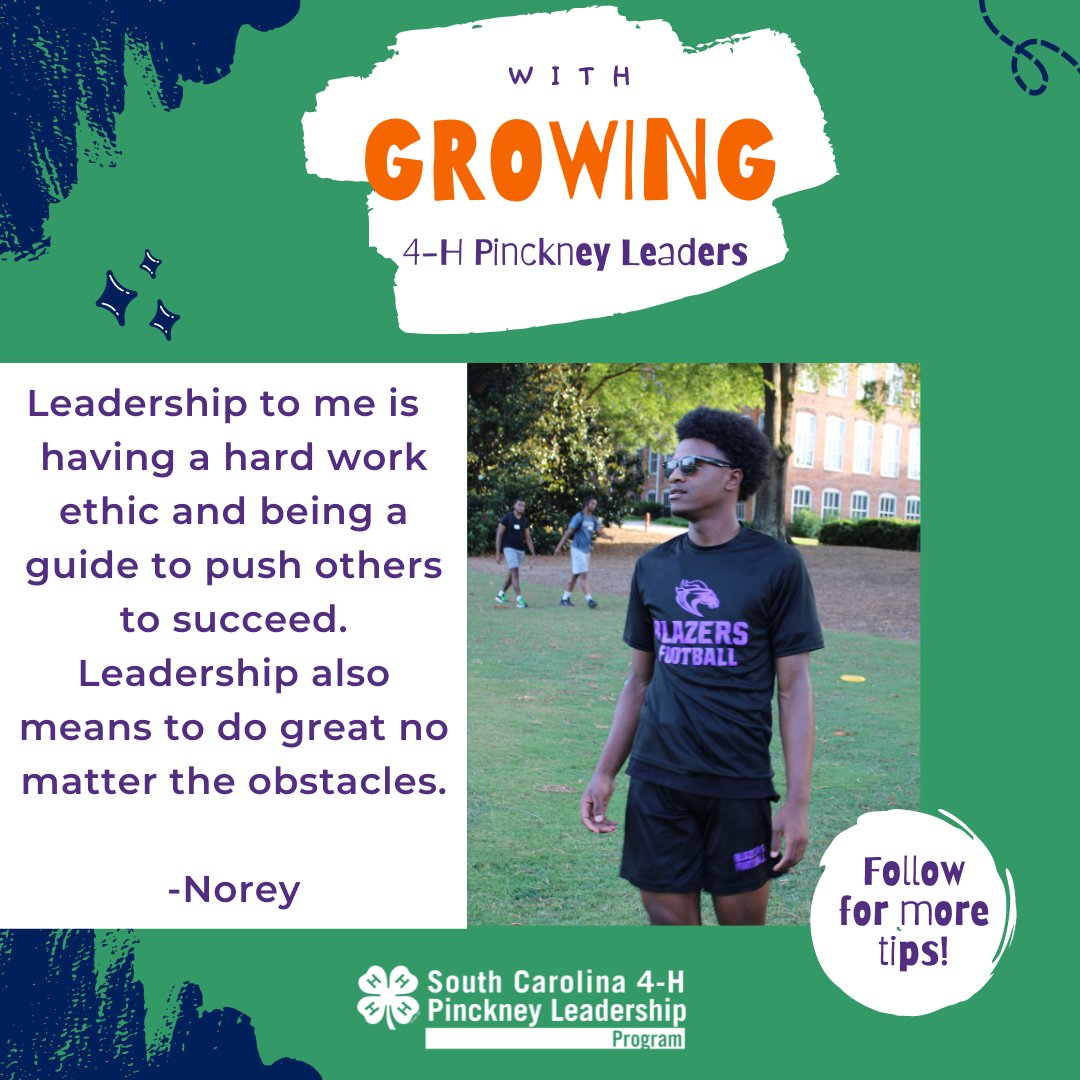 sc4hplp's tweet photo. Growing with Norey! 🍀 Hard work, dedication, and commitment are characteristics of leadership! Continue striving for excellence on your leadership journey, Norey!
#4HPinckneyLeadership #SC4H https://t.co/9VIY0w1F5a