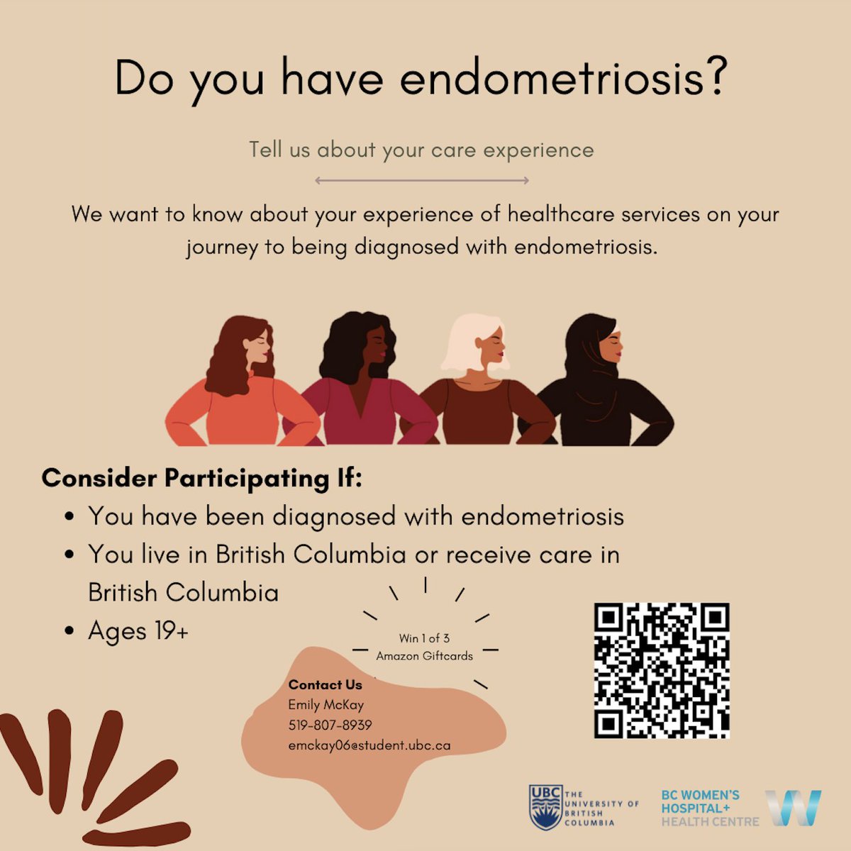 Our colleagues at @UBCNursing want to know about your experience of healthcare services along your journey to being diagnosed with endometriosis in BC. Please consider taking their survey! ow.ly/Y3mf50KAzbW