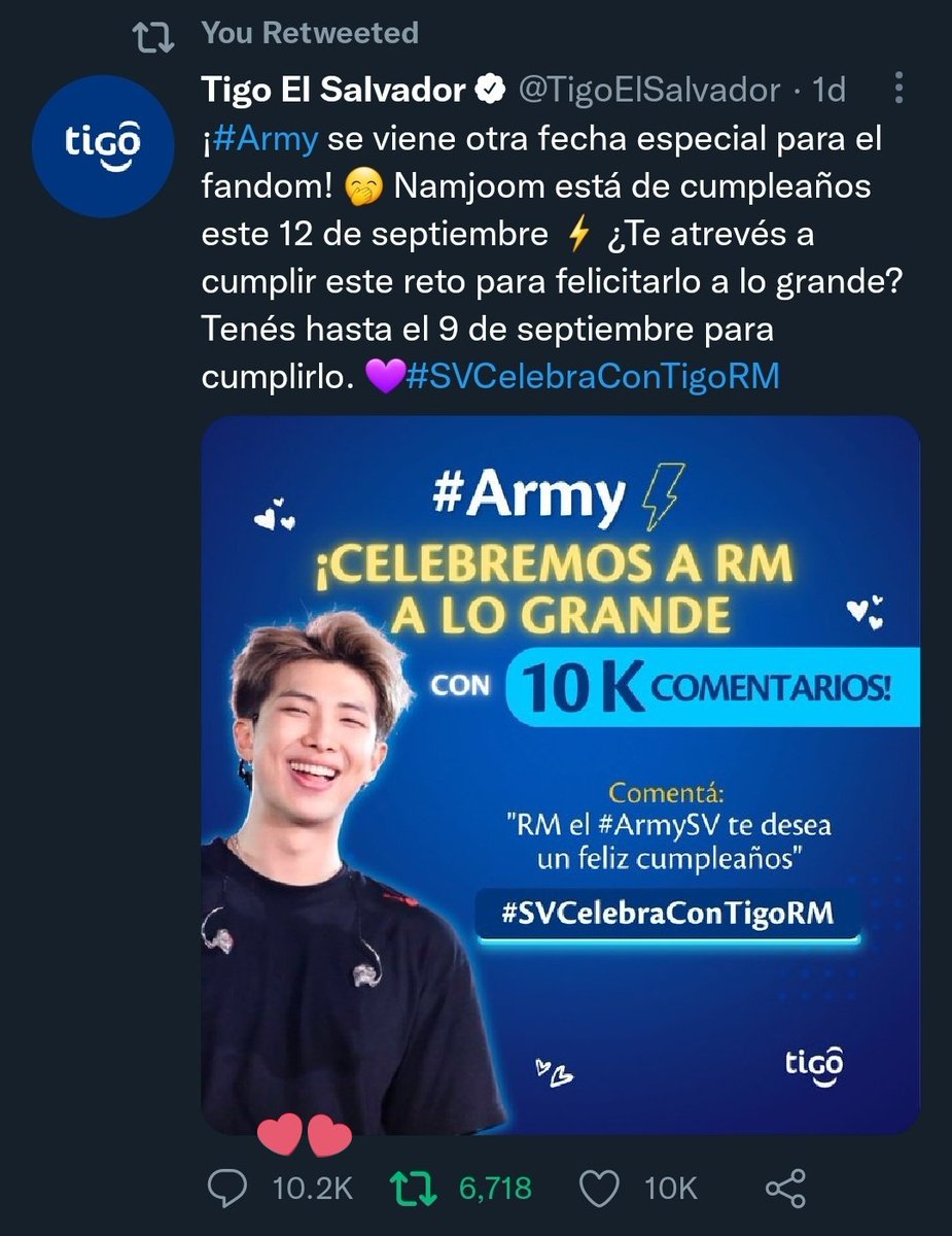 loopsofnj's tweet photo. We reached over 10.2k comments in less than 24 hours! Great work everyone! @TigoElSalvador #SVCelebraConTigoRM
Listening to #SEXYNUKIM by #BALMINGTIGER (@balmingtiger) featuring #RM of #BTS (@BTS_twt) https://t.co/pYihZwWSMz