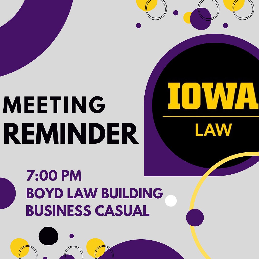 uiowa_pad's tweet photo. Our first Formal Meeting of the semester is tonight! Join Dean Collins Byrd at the Boyd Law Building at 7pm to learn about the Essentials of a Successful Law School Application! See you all there! 💛🖤 https://t.co/xgKcjOZG8d