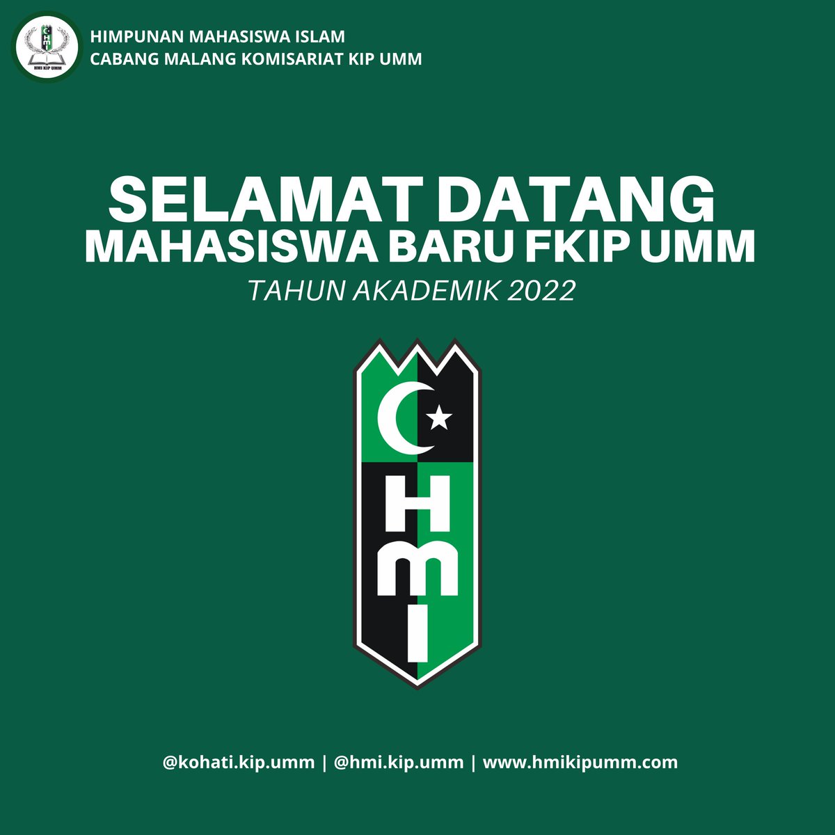 HMI_KIP_UMM's tweet photo. Selamat Datang Mahasiswa Baru FKIP UMM Tahun Akademik 2022
Mari menjadi keluarga besar Himpunan Mahasiswa Islam
#ummcampus #fkipumm #2022gabunghmi #pesmabafkipumm https://t.co/Pnp8djFERX
