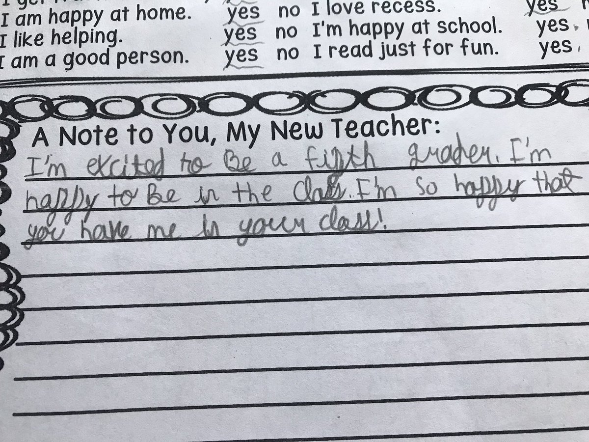 msdermody's tweet image. 5th grade is fun! Notes from my new students. ❤️ #bekind #weeback @SuzanneMera @WeehawkenTSD