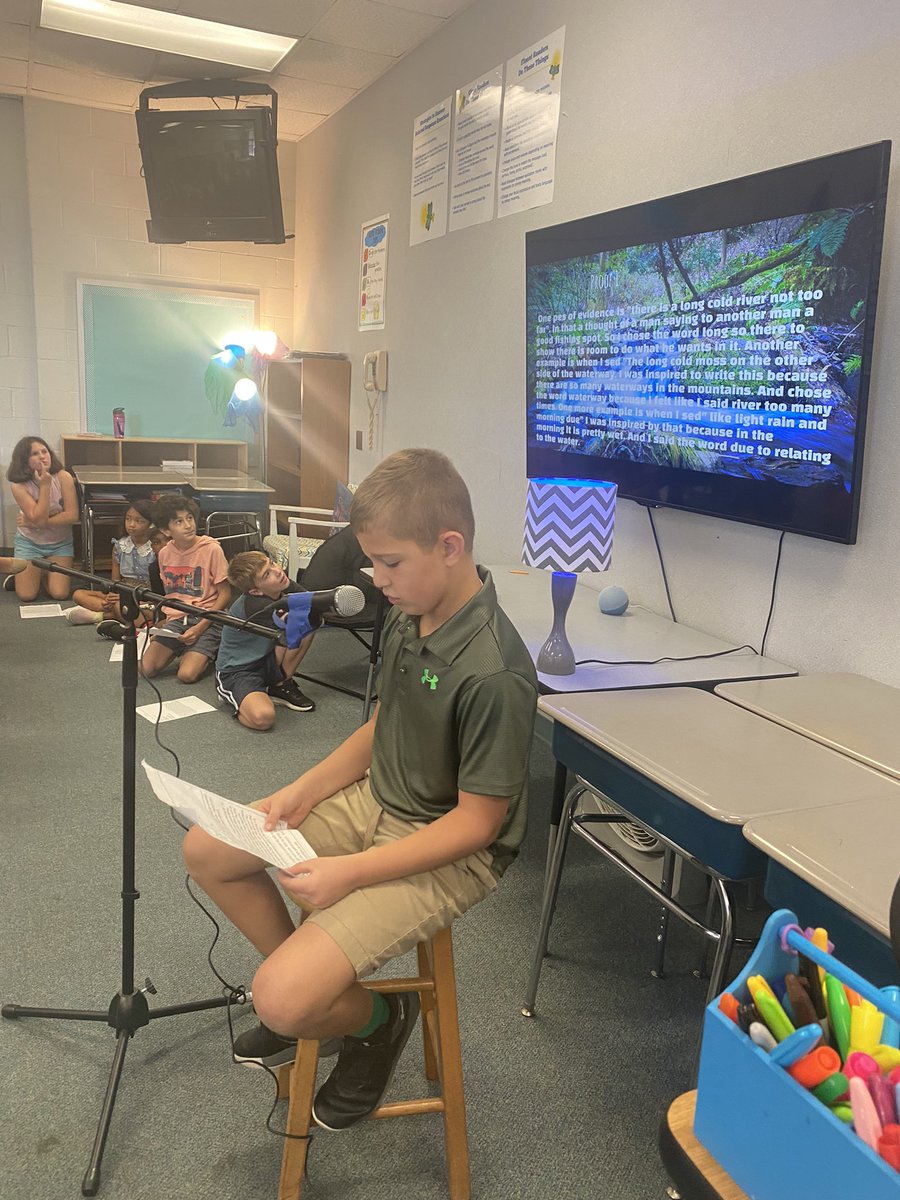 mcqueen4th's tweet photo. My students have been working hard to learn and write about poetry this quarter! Today they shared their poems in front of peers and parents and they did GREAT! @BESFirefly https://t.co/0aV8uzbosQ
