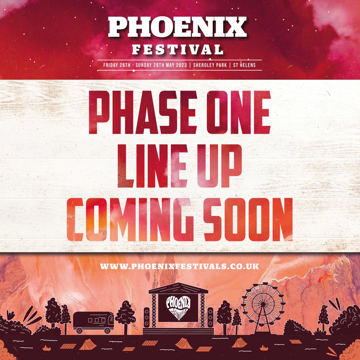 Phase One of our lineup is incoming VERY SOON! 🚨🚨

Stay tuned for a HUGE artist announcement! 🤫

Sherdley Park, St Helens | 26th - 28th May '23

SIGN UP at our website for early ticket &amp; announcement access: phoenixfestivals.co.uk

#sthelens #merseyside #phoenixfestival
