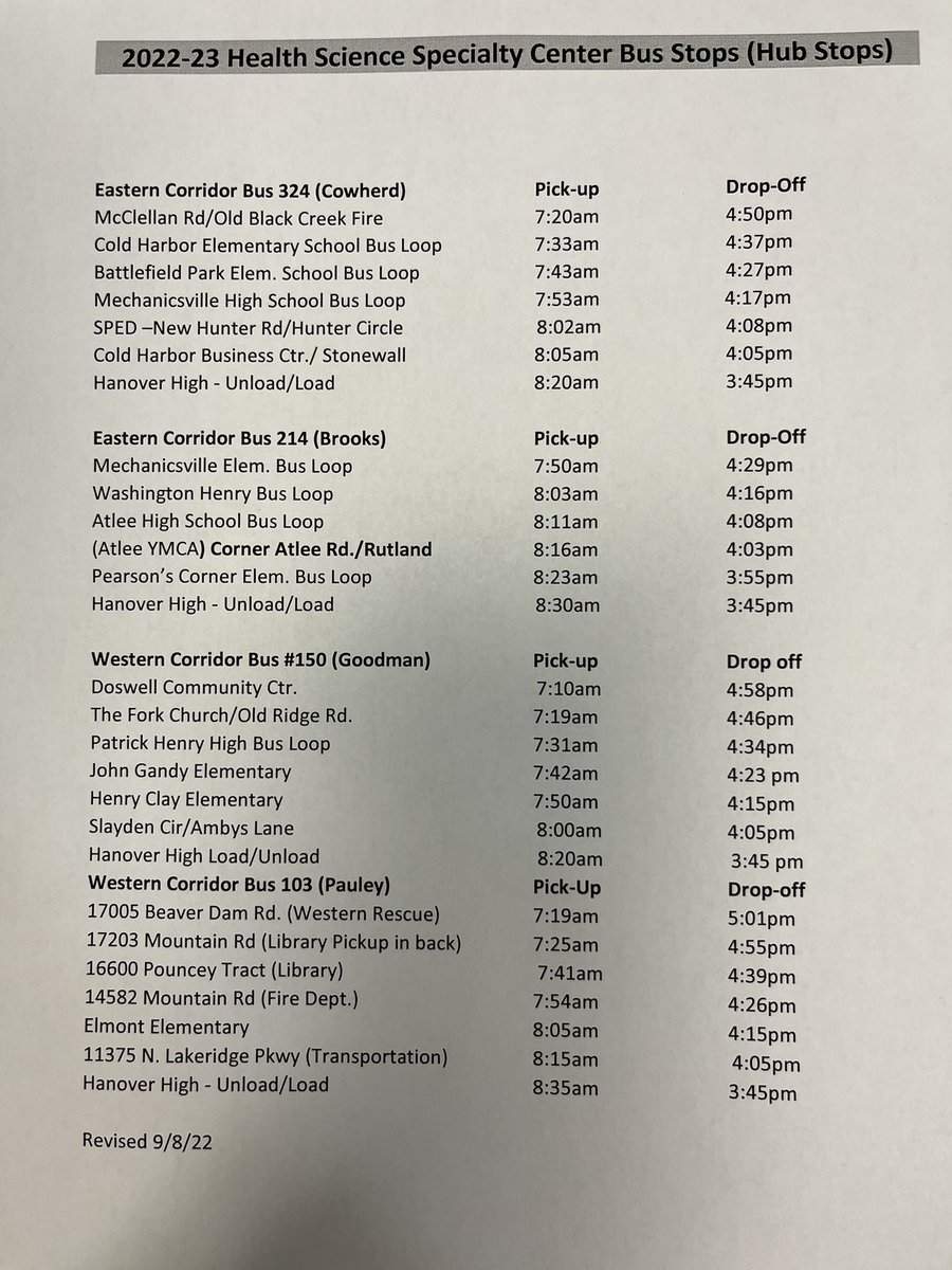 HCPSSpecCenter's tweet image. Update for HSSC Hub Bus #150: Western Corridor.    Transportation added a stop and adjusted times.