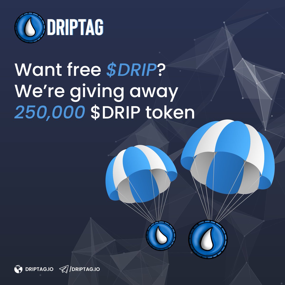 driptagio's tweet photo. Hey $DRIP fam!

We are glad to announce that our #airdrop event is now Active.
First 1000 participants will be rewarded with 250 $DRIP by: 

1️⃣Following us
2️⃣Like and RT with $DRIP or #driptag

Then visit https://t.co/2bTq5CFwy9 to collect #Airdrop https://t.co/NboFC8fGSS