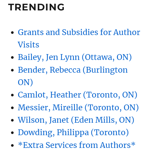 Look who's trending on ABS today (all available to visit your readers!) @JLynn_Bailey <a href="/LittleStRebecca/">Rebecca Bender</a> <a href="/HeatherCamlot/">Heather Camlot</a> <a href="/messier_et_cie/">Mireille Messier</a> Janet Wilson <a href="/phdowding/">Philippa Dowding</a>
