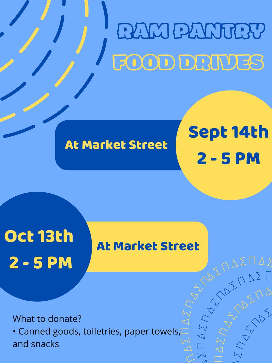 dspetatheta's tweet image. ✨SAVE THE DATE✨

Starting in September we willl be in the UC collecting donations for @rmhc. We will also be at Market Street collecting donations for our Ram Pantry! 

Swipe left for more information.

#dspetatheta 💜💛
#RAMFAM 🐏💛💙