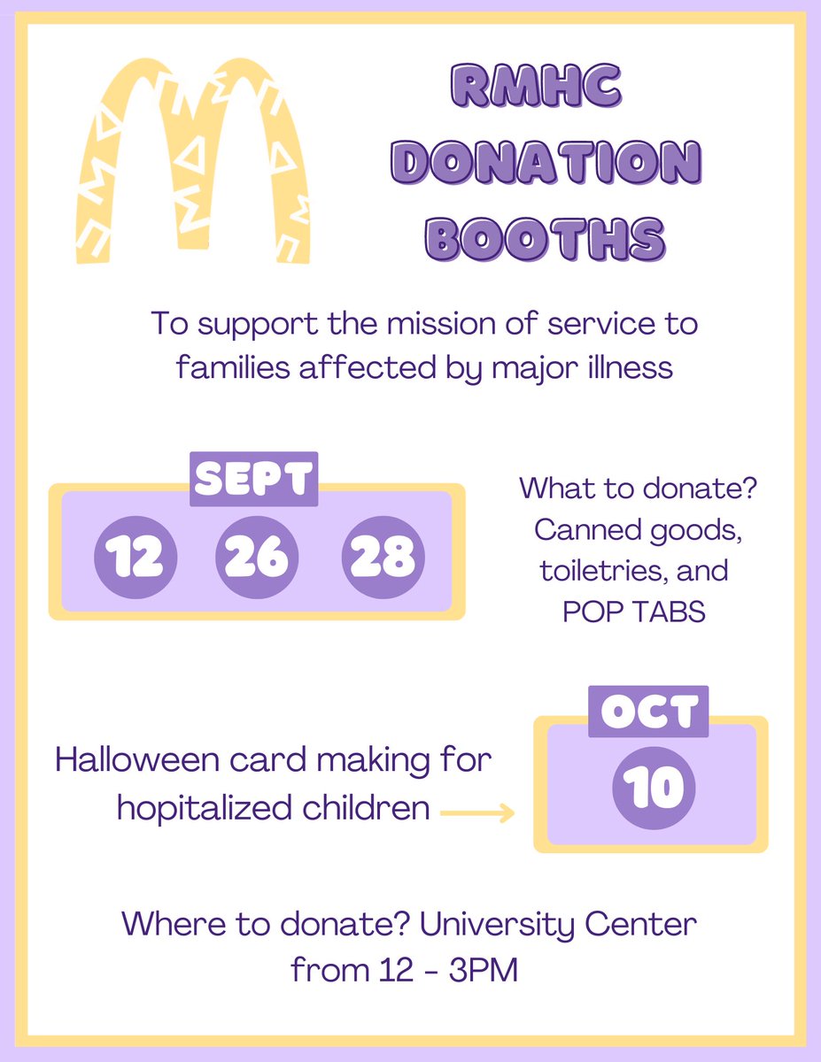 dspetatheta's tweet image. ✨SAVE THE DATE✨

Starting in September we willl be in the UC collecting donations for @rmhc. We will also be at Market Street collecting donations for our Ram Pantry! 

Swipe left for more information.

#dspetatheta 💜💛
#RAMFAM 🐏💛💙